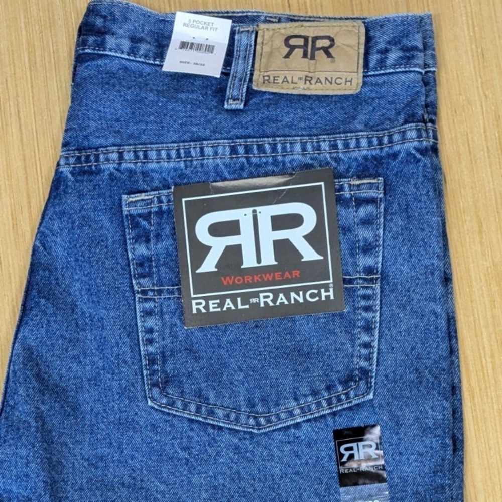Real Ranch Workwear Mens Regular‎ Fit Jeans 38x32 Blue Denim 5 Pocket NWT